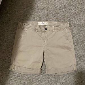 Khaki, low-rise, Hollister boyshorts.